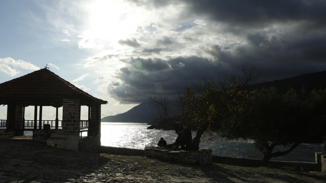 View to the south, with Mt Athos at the bottom.