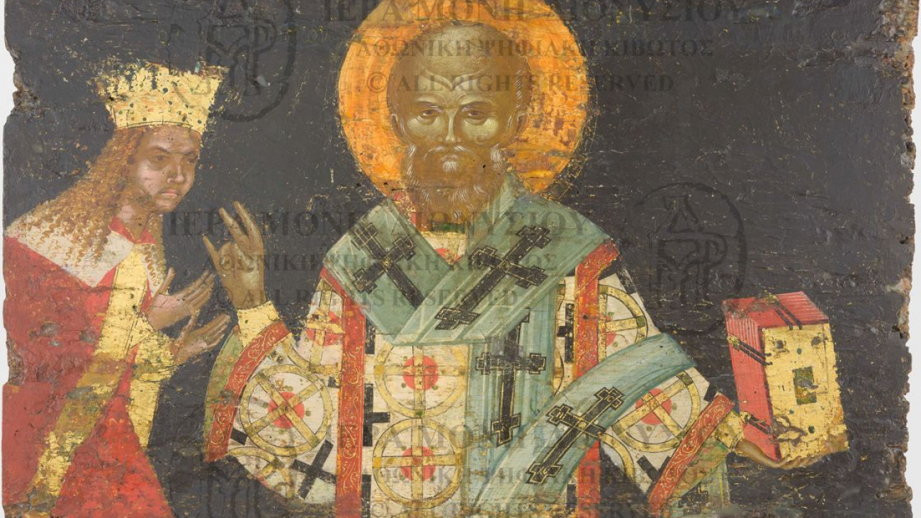 St Nifon and Neagoe Basarab depicted on an icon, 16th century.