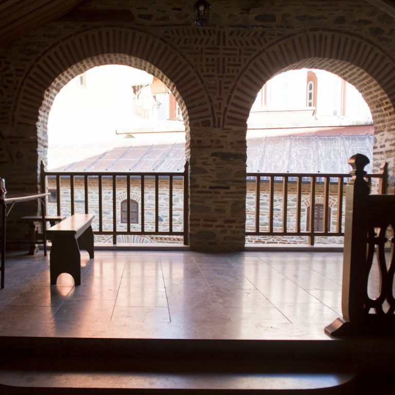 The area outside the dining hall of the Monastery.