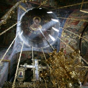 The chandelier and the Pantokrator at the dome.