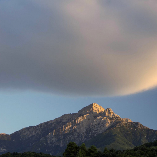 The Athos mountain seen from the Monastery.