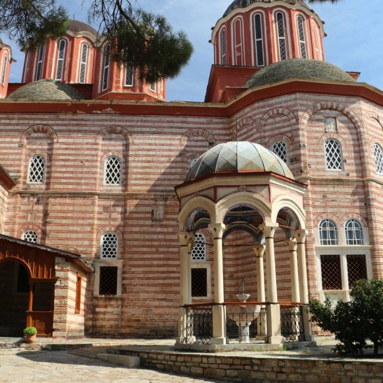 The new Cathedral with the fountain of the holy water.