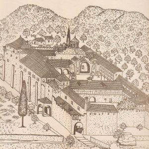 The Holy Monastery of Xenophontos, drawn by the Russian traveller Barski, 1744.