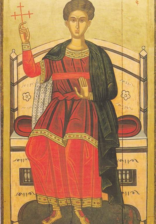 Icon of St Demetrios sitting on a throne at the temple of the old Cathedral 1609(?)