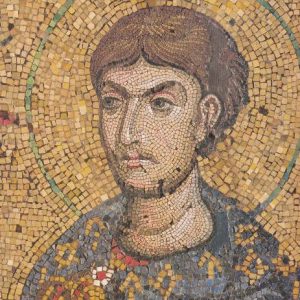 Detail of the mosaic icon of st Demetrios, 11th century