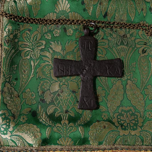 The heavy cross of brass worn by St Pavlos is kept in the Monastery.