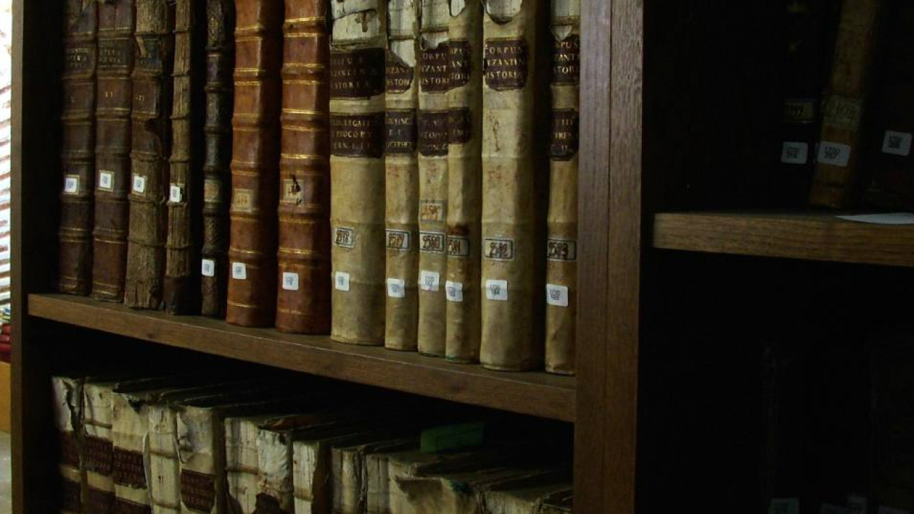 Volumes from the 18th century in the library of the Monastery.