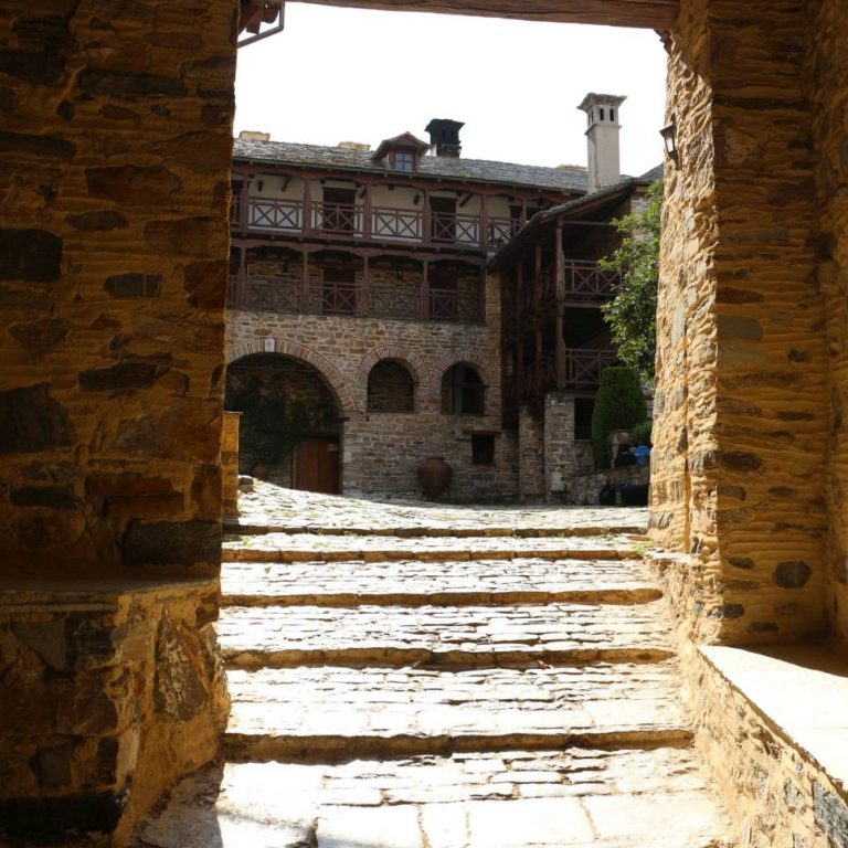 Walking through the entrance hall (3). The interior of the Monastery can be observec from here.