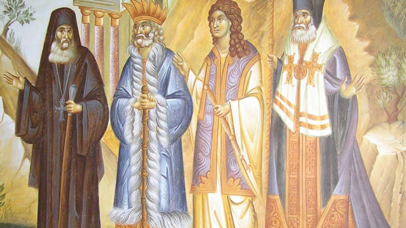 Founders of the Monastery over the centuries (from the left): Paisios, Matthaios the Leader, Preda Kraioveskos, Filotheos the Metropolite.