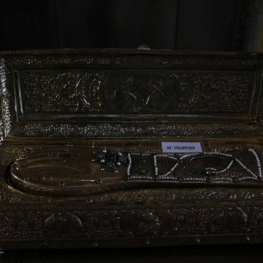 Holy relic from the right hand of St Georgios, a valuable asset of the Monastery.