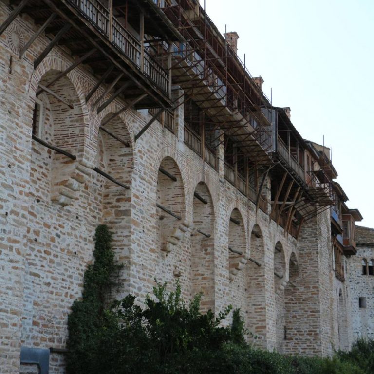 The old walls and the balcony of the guesthouse.