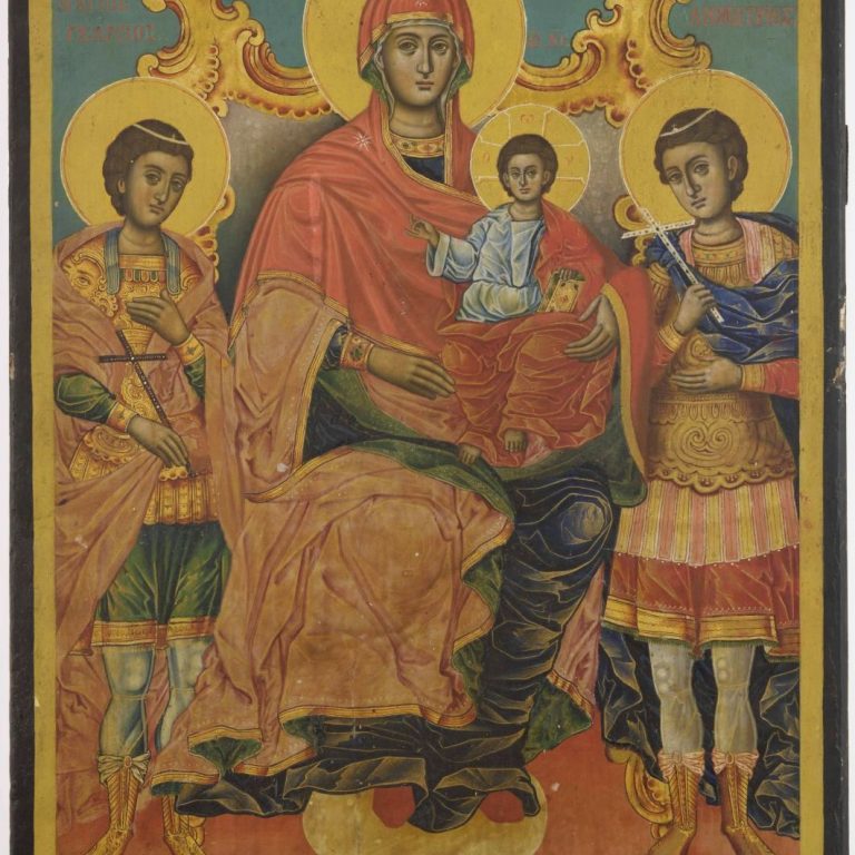 Sts Georgios and Demetrios with the Virgin Mary holding the divine infant (work of 1846).