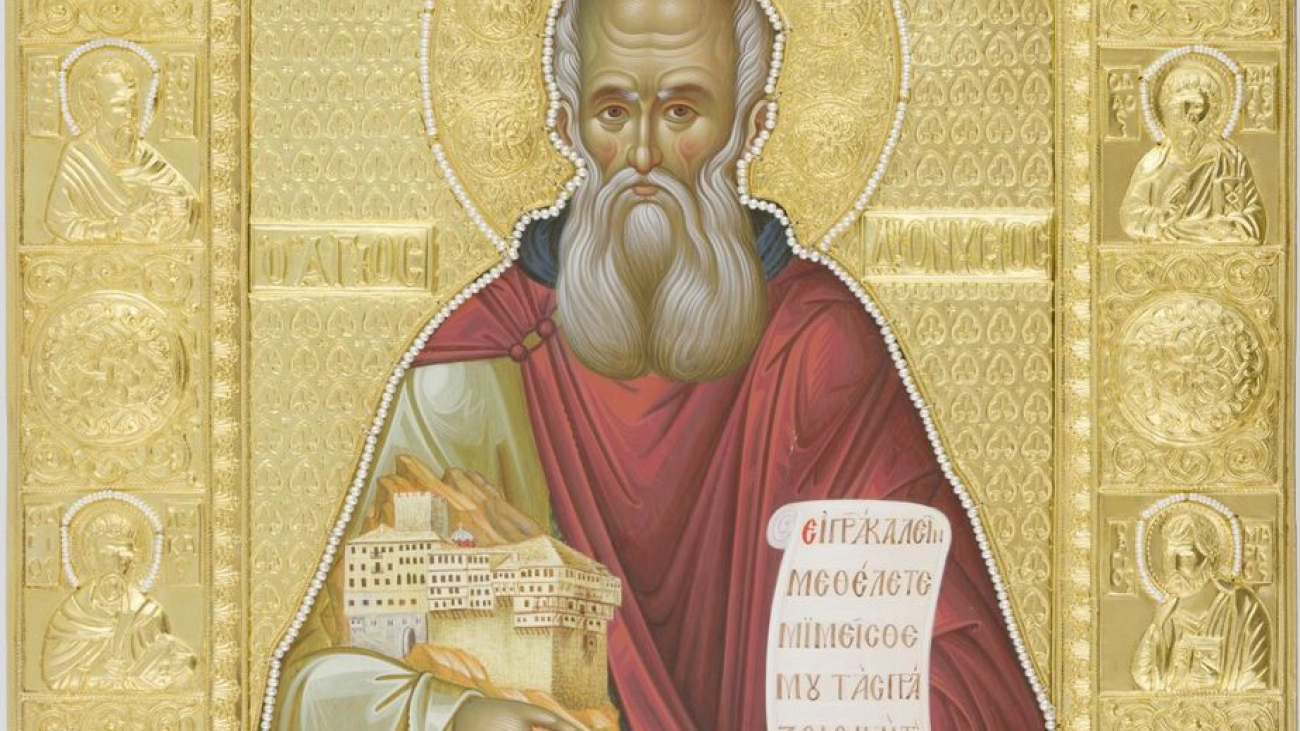 Saint Dionysios, owner of Dionysiou Monastery. Portable icon, 20th century.