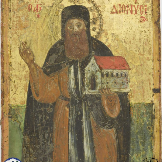 Saint Dionysios, owner of the monastery of Dionysiou. Portable icon, 18th century.