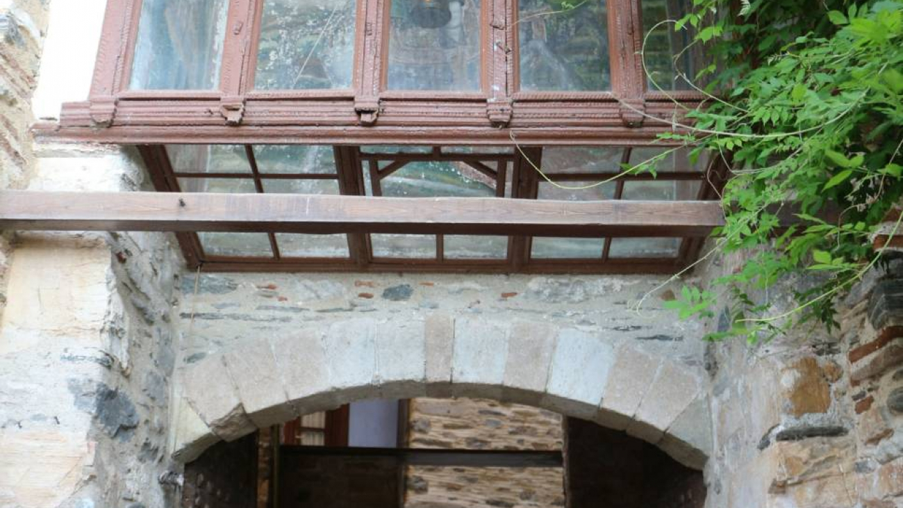 The entrance of the Monastery. The icon of the Monastery's patron, St Georgios, can be seen above the door.