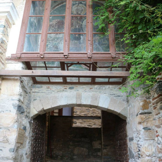 The entrance of the Monastery. The icon of the Monastery's patron, St Georgios, can be seen above the door.