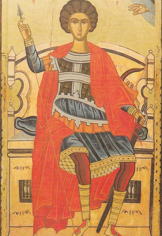 Icon of St Georgios sitting on a throne at the temple of the old Cathedral 1609(?)