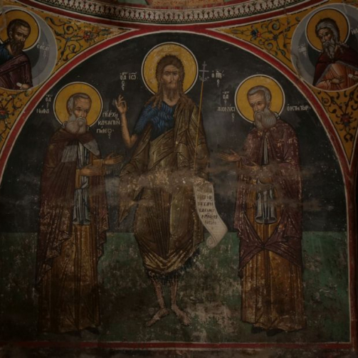 Saint John the Baptist and the two founders of the Monastery, Saint Dionysios and Saint Niphon.