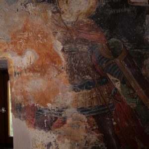 Ο άγιος Γεώργιος, τοιχογραφία του 16ου αιώνα στο παρεκκλήσι του Αγίου Γεωργίου στην αρχαιότερη βόρεια πτέρυγα.
