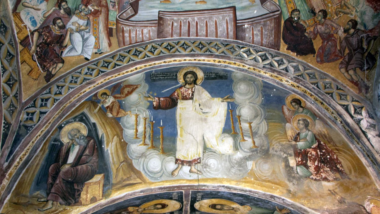 Τοιχογραφία της Αποκαλύψεως εντός του Καθολικού.