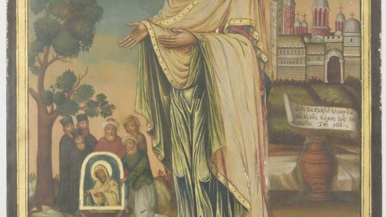 Η Παναγία η Γερόντισσα και η ιστορία της εικόνος. Φορητή εικόνα του 19ου αιώνα.